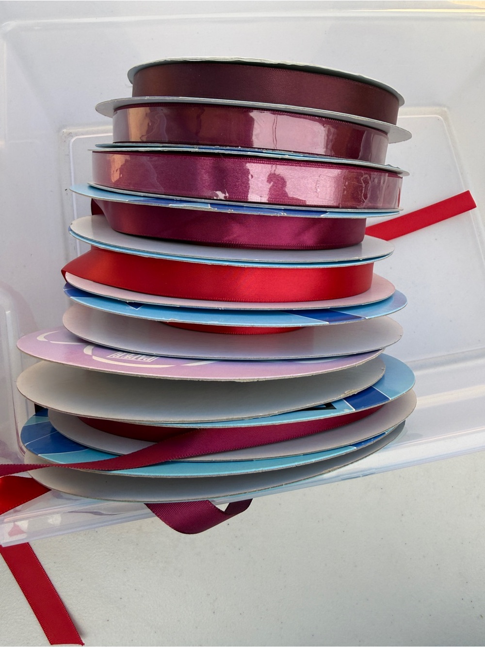 Satin Ribbon Spool Set in Red and Burgundy - Home Party Supplies